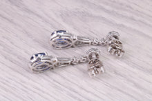 Load image into Gallery viewer, Very Dressy Natural Royal Blue Sapphire and Diamond set 18ct White Gold Dropper Earrings, British Hallmarked