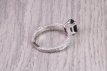 Load image into Gallery viewer, Two carat Rectangle Emerald cut Blue Sapphire and Diamonds set 18ct White Gold Ring, Diamond Encrusted Shank