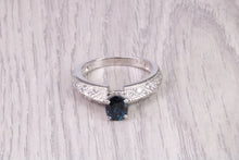 Load image into Gallery viewer, Oval cut Blue Sapphire and Diamonds set Platinum Ring, British Hallmarked