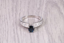 Load image into Gallery viewer, Oval cut Blue Sapphire and Diamonds set Platinum Ring, British Hallmarked