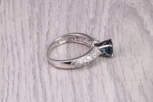 Load image into Gallery viewer, Oval cut Blue Sapphire and Diamonds set Platinum Ring, British Hallmarked