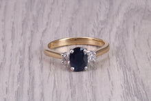 Load image into Gallery viewer, Traditional Sapphire and Diamond Two Tone Trilogy Ring, Made From 18ct Yellow and Platinum