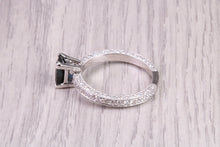 Load image into Gallery viewer, Two carat Rectangle Emerald cut Blue Sapphire and Diamonds set 18ct White Gold Ring, Diamond Encrusted Shank