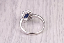 Load image into Gallery viewer, Natural 1.45ct Oval cut Royal Blue Sapphire and 0.25ct Top Graded Natural Round Diamonds set 18ct White Gold Ring, British Hallmarked