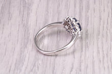 Load image into Gallery viewer, Natural 1.45ct Oval cut Royal Blue Sapphire and 0.25ct Top Graded Natural Round Diamonds set 18ct White Gold Ring, British Hallmarked