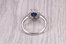 Load image into Gallery viewer, Natural 1.45ct Oval cut Royal Blue Sapphire and 0.25ct Top Graded Natural Round Diamonds set 18ct White Gold Ring, British Hallmarked