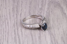 Load image into Gallery viewer, Oval cut Blue Sapphire and Diamonds set Platinum Ring, British Hallmarked