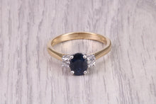 Load image into Gallery viewer, Traditional Sapphire and Diamond Two Tone Trilogy Ring, Made From 18ct Yellow and Platinum