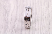 Load image into Gallery viewer, Blue Sapphire set Jigsaw Puzzle Ring, 6 mm Wide, Two Section, Made from Your Choice of Yellow or White Gold