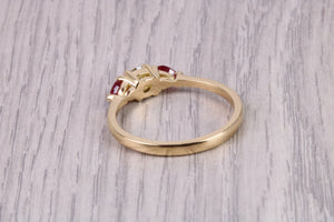 Round Diamond and Teardrop cut Ruby Trilogy Ring, Made From 18ct Yellow Gold