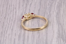 Load image into Gallery viewer, Round Diamond and Teardrop cut Ruby Trilogy Ring, Made From 18ct Yellow Gold