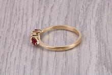 Load image into Gallery viewer, Round Diamond and Teardrop cut Ruby Trilogy Ring, Made From 18ct Yellow Gold