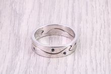 Load image into Gallery viewer, Blue Sapphire set Jigsaw Puzzle Ring, 6 mm Wide, Two Section, Made from Your Choice of Yellow or White Gold