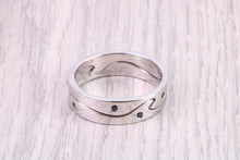 Load image into Gallery viewer, Blue Sapphire set Jigsaw Puzzle Ring, 6 mm Wide, Two Section, Made from Your Choice of Yellow or White Gold