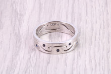 Load image into Gallery viewer, Blue Sapphire set Jigsaw Puzzle Ring, 6 mm Wide, Two Section, Made from Your Choice of Yellow or White Gold