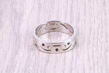 Load image into Gallery viewer, Blue Sapphire set Jigsaw Puzzle Ring, 6 mm Wide, Two Section, Made from Your Choice of Yellow or White Gold