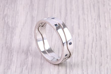 Load image into Gallery viewer, Blue Sapphire set Jigsaw Puzzle Ring, 6 mm Wide, Two Section, Made from Your Choice of Yellow or White Gold