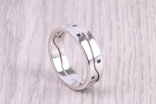 Load image into Gallery viewer, Blue Sapphire set Jigsaw Puzzle Ring, 6 mm Wide, Two Section, Made from Your Choice of Yellow or White Gold