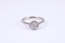 Load image into Gallery viewer, Dainty Halo Diamond set Engagement Ring, GIA Certified Diamond