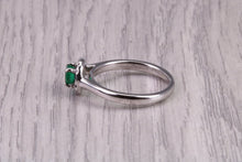 Load image into Gallery viewer, Dainty Bottle Green Emerald and Diamond Halo set White Gold Ring