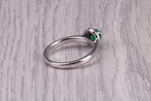 Load image into Gallery viewer, Dainty Bottle Green Emerald and Diamond Halo set White Gold Ring