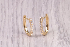 Oval Diamond set Dressy 18ct Yellow Gold Hoop Earrings