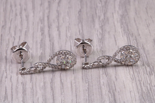 20 MM Long Very Dressy Diamond set 18ct White Gold Dropper Earrings
