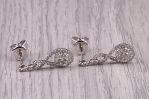 20 MM Long Very Dressy Diamond set 18ct White Gold Dropper Earrings