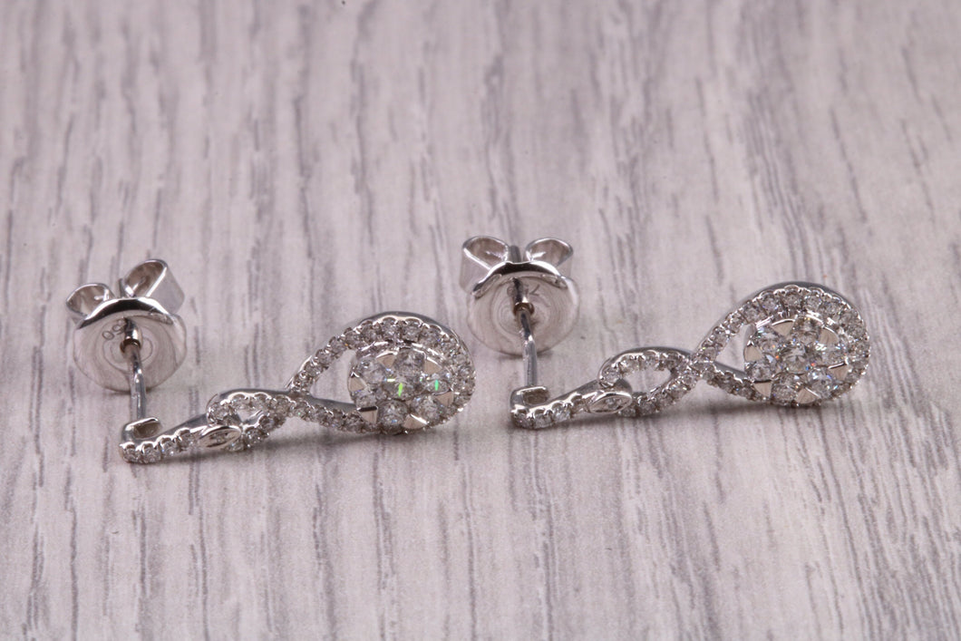20 MM Long Very Dressy Diamond set 18ct White Gold Dropper Earrings