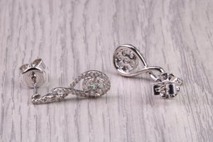 20 MM Long Very Dressy Diamond set 18ct White Gold Dropper Earrings
