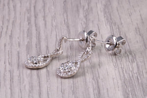 20 MM Long Very Dressy Diamond set 18ct White Gold Dropper Earrings