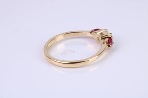 Round Diamond and Teardrop cut Ruby Trilogy Ring, Made From 18ct Yellow Gold