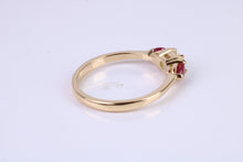 Load image into Gallery viewer, Round Diamond and Teardrop cut Ruby Trilogy Ring, Made From 18ct Yellow Gold