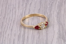 Load image into Gallery viewer, Round Diamond and Teardrop cut Ruby Trilogy Ring, Made From 18ct Yellow Gold