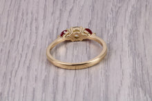 Load image into Gallery viewer, Round Diamond and Teardrop cut Ruby Trilogy Ring, Made From 18ct Yellow Gold