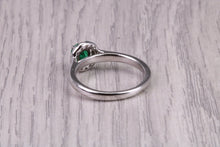 Load image into Gallery viewer, Dainty Bottle Green Emerald and Diamond Halo set White Gold Ring
