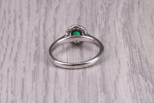 Load image into Gallery viewer, Dainty Bottle Green Emerald and Diamond Halo set White Gold Ring