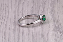 Load image into Gallery viewer, Dainty Bottle Green Emerald and Diamond Halo set White Gold Ring