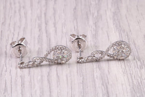 20 MM Long Very Dressy Diamond set 18ct White Gold Dropper Earrings