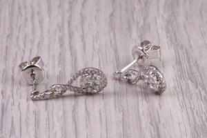 20 MM Long Very Dressy Diamond set 18ct White Gold Dropper Earrings