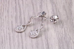 20 MM Long Very Dressy Diamond set 18ct White Gold Dropper Earrings