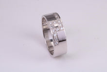 Load image into Gallery viewer, 7 mm Wide Gents Diamond set White Gold Band, British Hallmarked 9ct White Gold