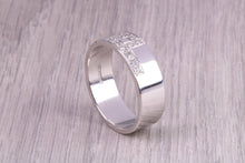 Load image into Gallery viewer, 7 mm Wide Gents Diamond set White Gold Band, British Hallmarked 9ct White Gold