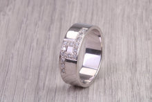 Load image into Gallery viewer, 7 mm Wide Gents Diamond set White Gold Band, British Hallmarked 9ct White Gold