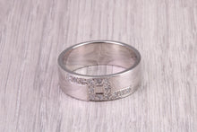 Load image into Gallery viewer, 7 mm Wide Gents Diamond set White Gold Band, British Hallmarked 9ct White Gold