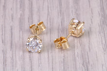 Load image into Gallery viewer, 0.70ct Each D V V S 1 Graded Certified Diamond Set 18ct Yellow Gold Solitaire Stud Earrings