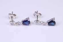 Load image into Gallery viewer, Very Dressy Natural Royal Blue Sapphire and Diamond set Platinum Dropper Earrings, British Hallmarked