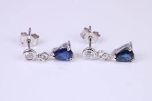 Load image into Gallery viewer, Very Dressy Natural Royal Blue Sapphire and Diamond set Platinum Dropper Earrings, British Hallmarked