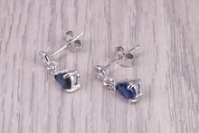Load image into Gallery viewer, Very Dressy Natural Royal Blue Sapphire and Diamond set Platinum Dropper Earrings, British Hallmarked