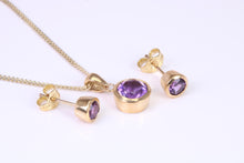 Load image into Gallery viewer, Round cut Amethyst set Necklace and Matching Earrings set in Yellow Gold